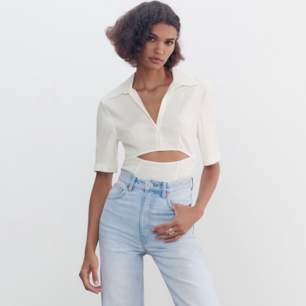 ✨HP✨Zara Cream Off White Body Suit Cut Out M New With Tags
